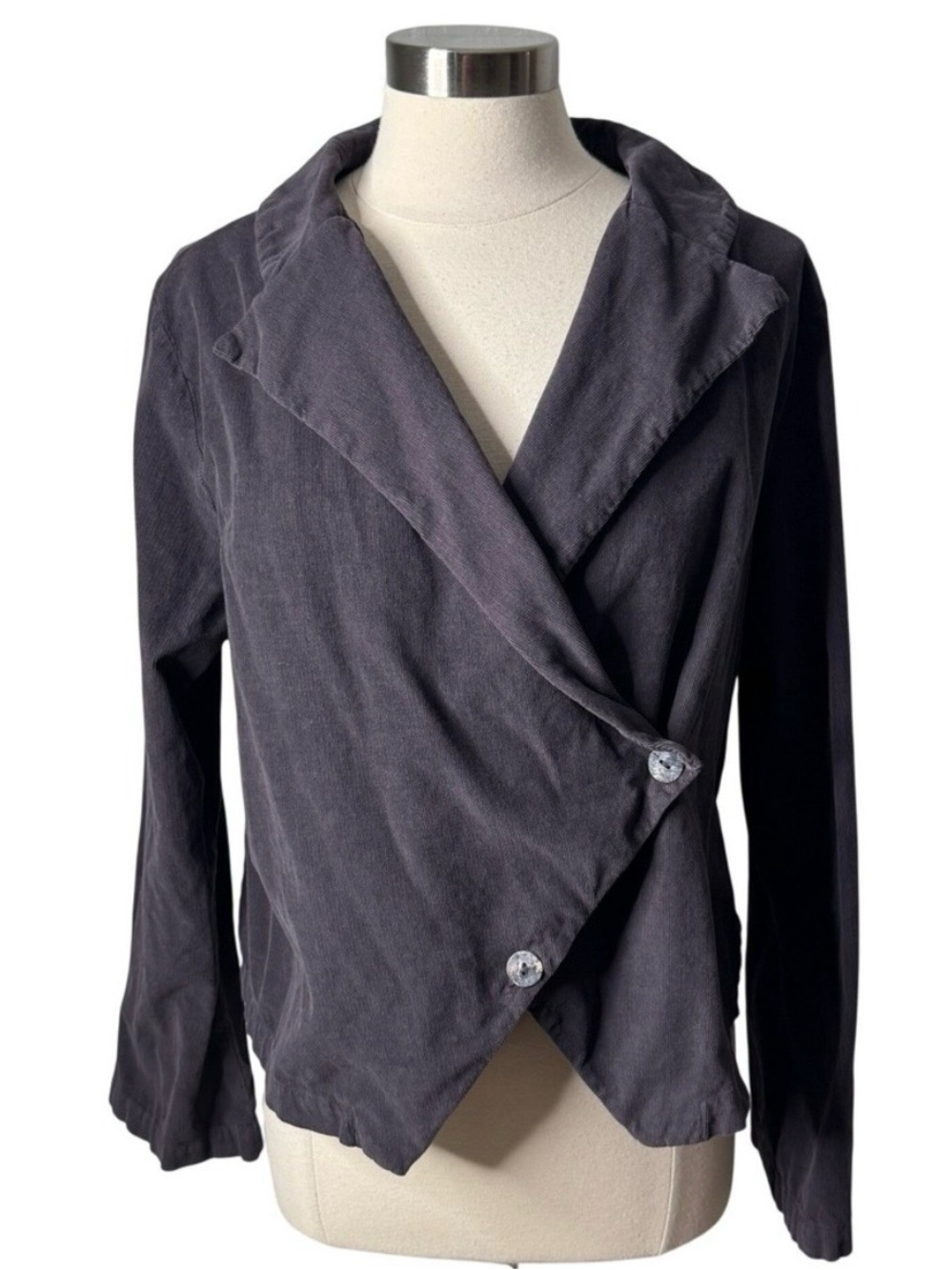 Bryn‎ Walker Corduroy Wrap Jacket Gray Cotton Asymmetrical Blazer Womens Large